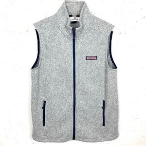 Vineyard Vines Womens Fleece Zip Up Sweater Vest Grey High Neck Sleeveless Small